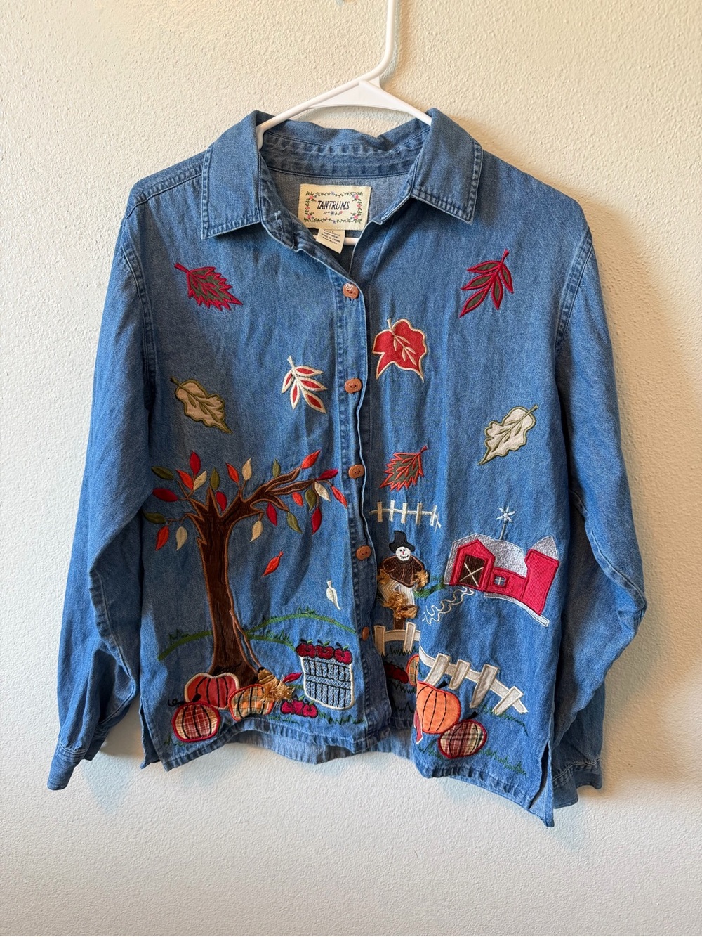 Tantrums Vintage 90s Autumn Harvest Denim Button Up Shirt Embroidered Butter Mom